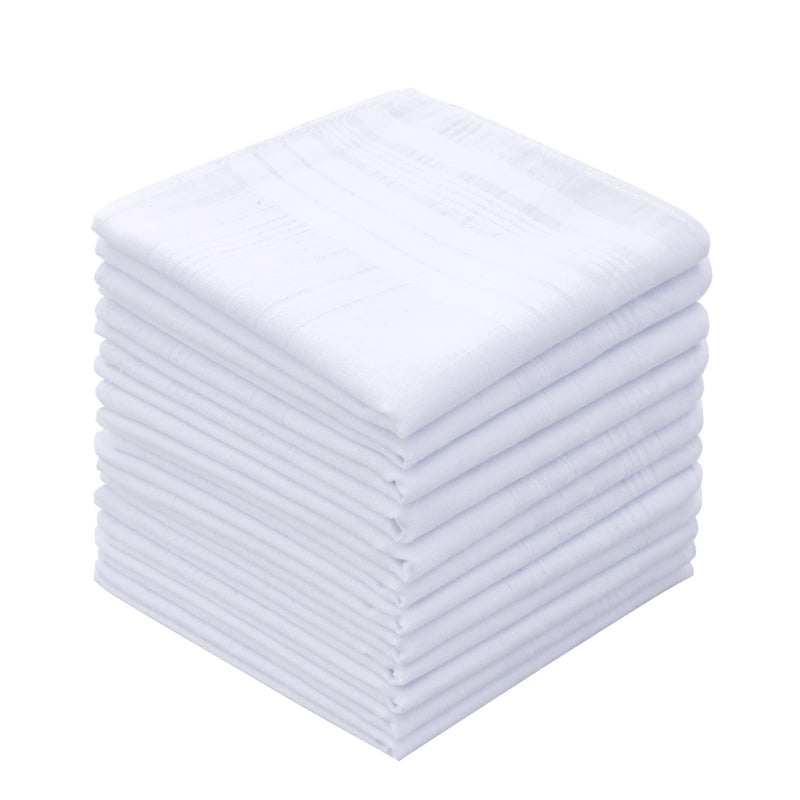 GB Selected GB Men's Handkerchiefs 100% Cotton Solid White with Stripe Large Classic Hankies Bulk Set 12 Pack - Image 1